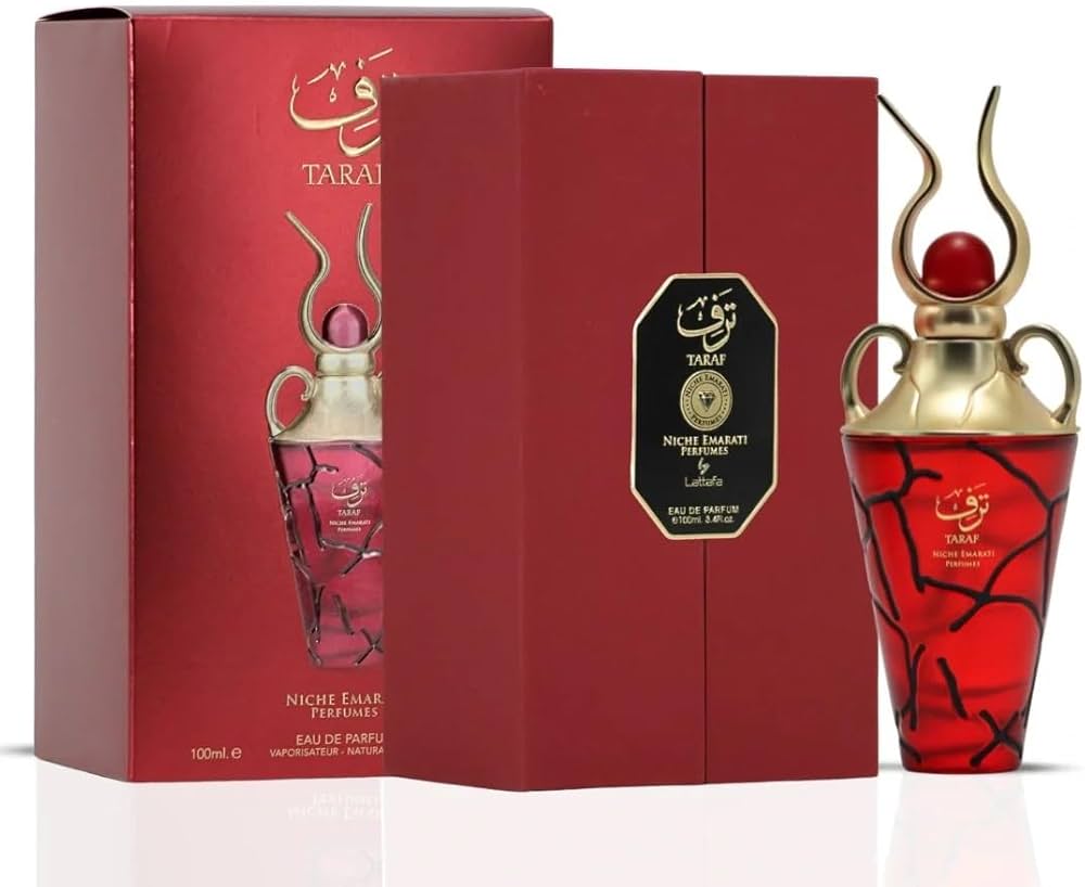 Lattafa Taraf Eau de Parfum 100 ml bottle – fruity floral gourmand fragrance with pear, praline, vanilla, and musky base