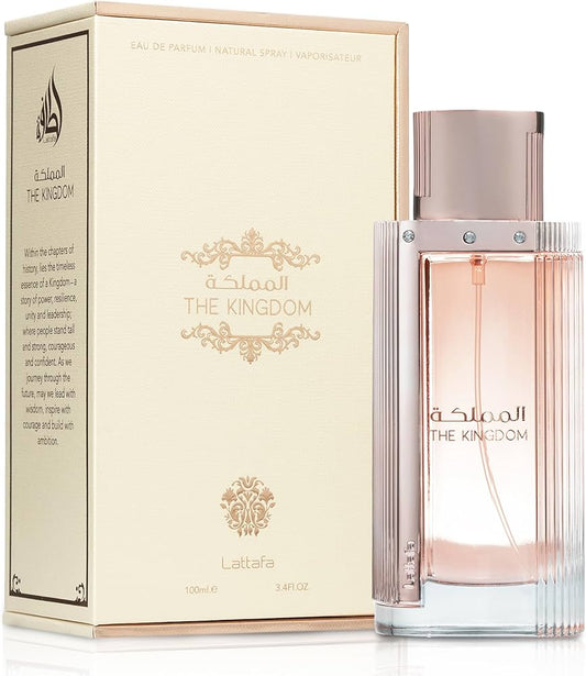 Lattafa The Kingdom for Women Eau de Parfum 100 ml bottle – fruity floral fragrance with creamy vanilla and clean musky base