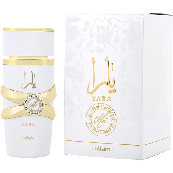 Lattafa Yara Moi Eau de Parfum 100 ml bottle – creamy gourmand fragrance with peach, caramel, amber, sandalwood, and soft floral notes