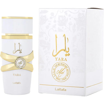 Lattafa Yara Moi Eau de Parfum 100 ml bottle – creamy gourmand fragrance with peach, caramel, amber, sandalwood, and soft floral notes
