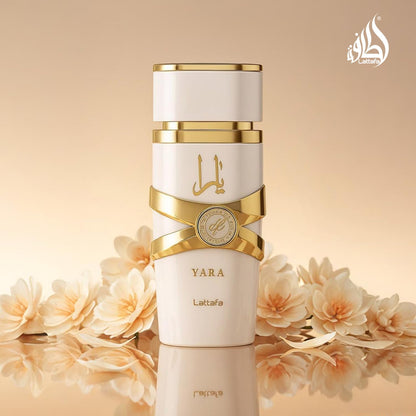 Lattafa Yara Moi Eau de Parfum 100 ml bottle – creamy gourmand fragrance with peach, caramel, amber, sandalwood, and soft floral notes