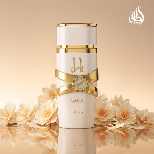 Lattafa Yara Moi Eau de Parfum 100 ml bottle – creamy gourmand fragrance with peach, caramel, amber, sandalwood, and soft floral notes
