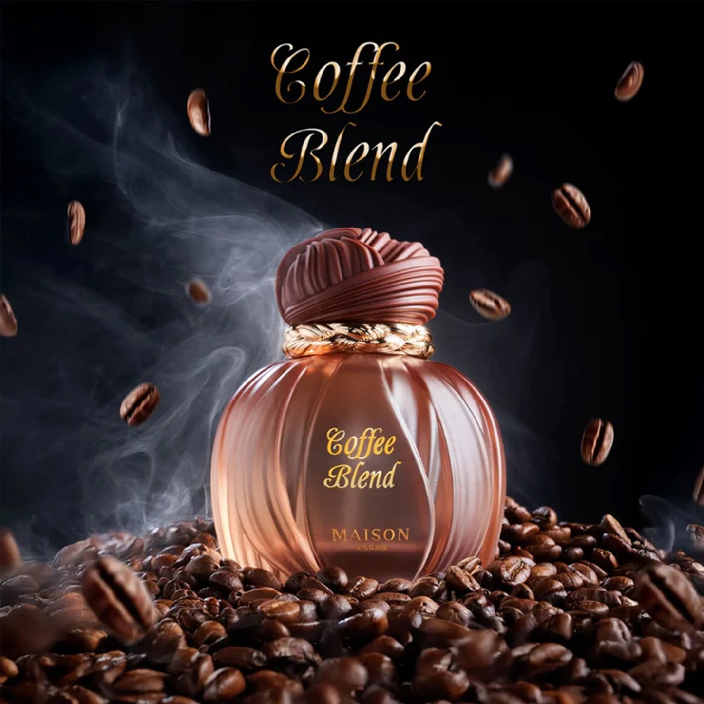 Maison Asrar Coffee Blend Eau de Parfum 100 ml bottle – coffee gourmand fragrance with vanilla, amber, woods, and creamy musky base