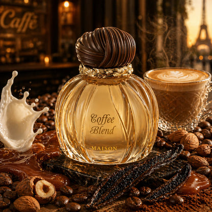 Maison Asrar Coffee Blend Eau de Parfum 100 ml bottle – coffee gourmand fragrance with vanilla, amber, woods, and creamy musky base