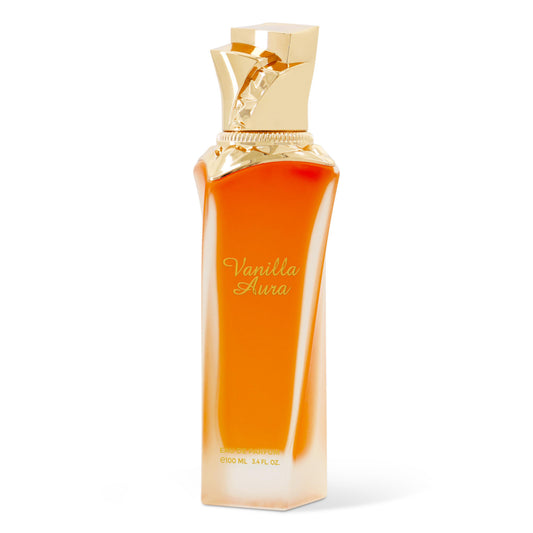 Maison Asrar Vanilla Aura Eau de Parfum 100 ml bottle – creamy vanilla gourmand fragrance with amber, sandalwood, soft florals, and musky base
