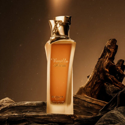 Maison Asrar Vanilla Aura Eau de Parfum 100 ml bottle – creamy vanilla gourmand fragrance with amber, sandalwood, soft florals, and musky base