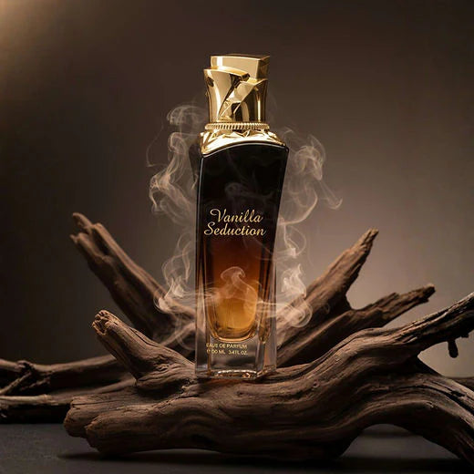Maison Asrar Vanilla Seduction Eau de Parfum 100 ml bottle – sweet vanilla gourmand fragrance with caramel, amber, florals, and musky sandalwood base
