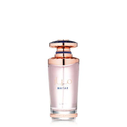 Lattafa Mayar Women 100 ml (3.4 oz) bottle – sweet berries white floral top over a clean musky amber fresh base.