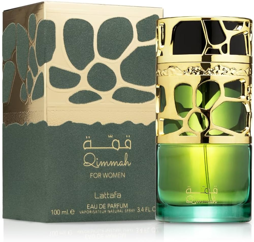 Lattafa Qimmah for Women Eau de Parfum 100 ml bottle – fruity floral vanilla fragrance with rose, jasmine, musk, and cedarwood base