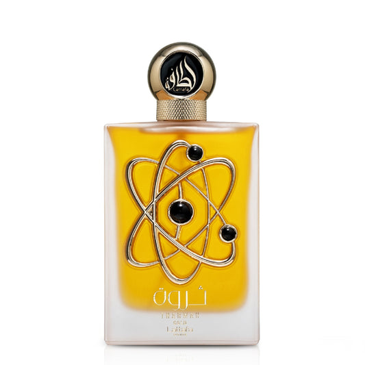 Lattafa Tharwah Gold Eau de Parfum 100 ml bottle – floral musk fragrance with bergamot, jasmine, vanilla, amber, and soft woody base