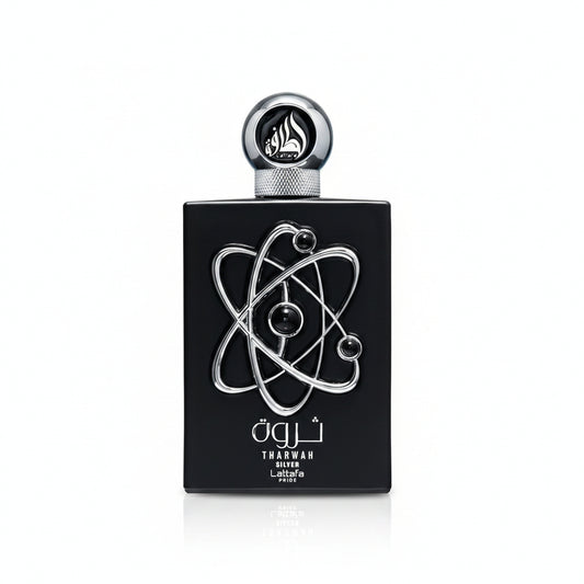 Lattafa Tharwah Silver Eau de Parfum 100 ml bottle – fresh mint and lavender fragrance with creamy vanilla and woody base
