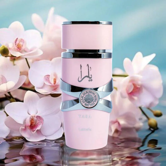 Lattafa Yara Eau de Parfum 100 ml bottle – creamy tropical gourmand fragrance with vanilla, tropical fruits, orchid, and musky sandalwood base