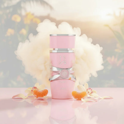 Lattafa Yara Eau de Parfum 100 ml bottle – creamy tropical gourmand fragrance with vanilla, tropical fruits, orchid, and musky sandalwood base