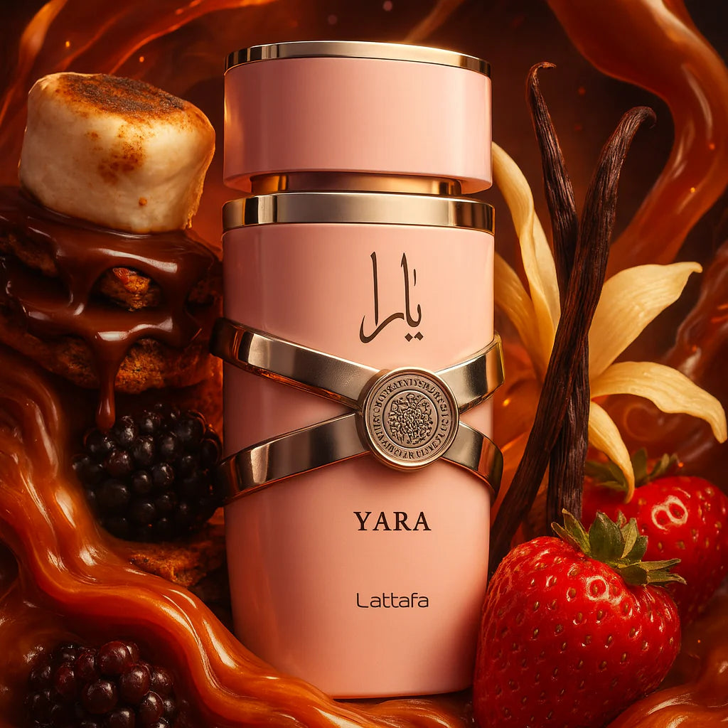 Lattafa Yara Elixir Eau de Parfum 100 ml bottle – sweet fruity gourmand fragrance with strawberry, vanilla, amber, and creamy musky base